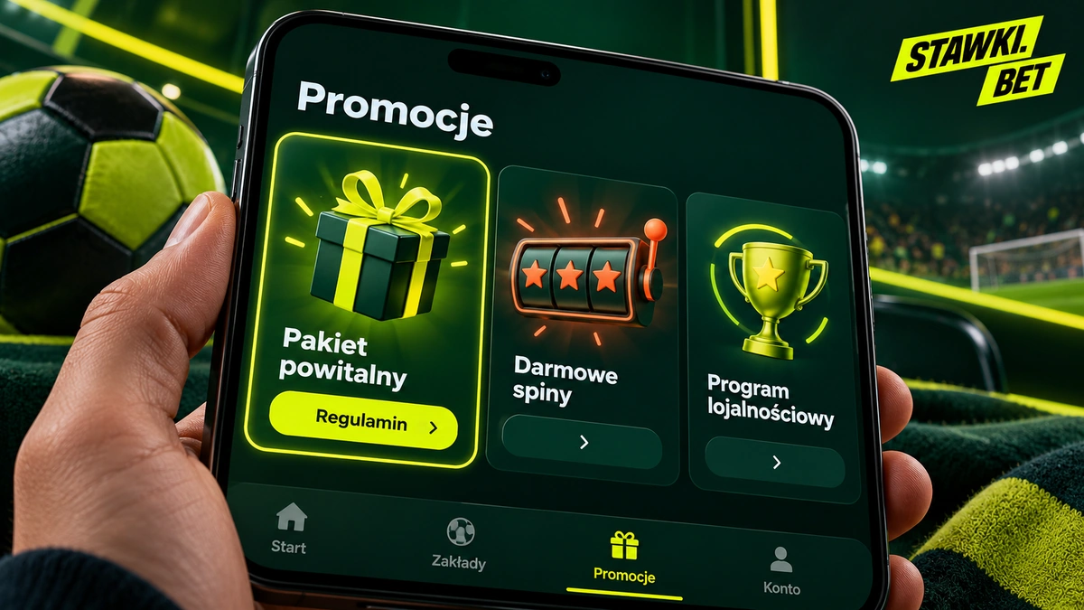 Zakładka promocji z pakietem dla nowych graczy w Stawkibet