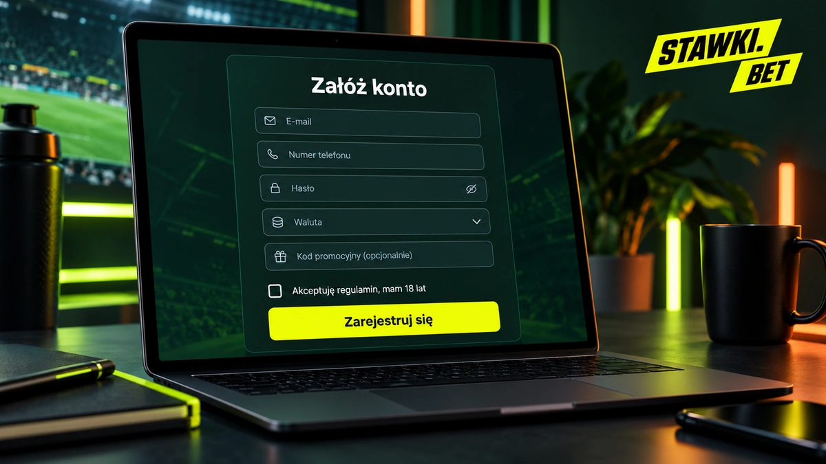 Okno zakładania profilu z polami adresu poczty i telefonu w Stawkibet